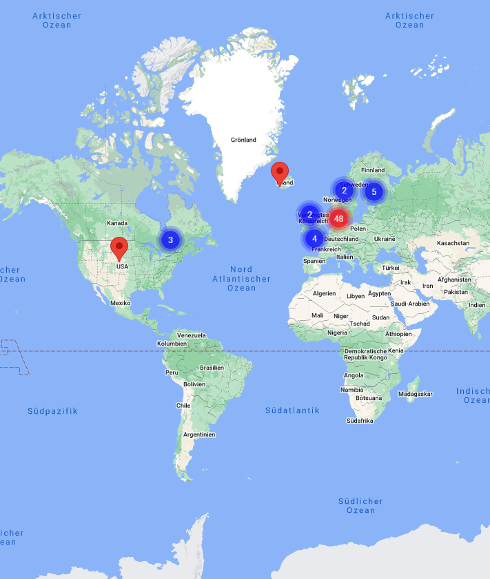 Huber Technik Vertriebs GmbH Händlersuche - Karte Welt